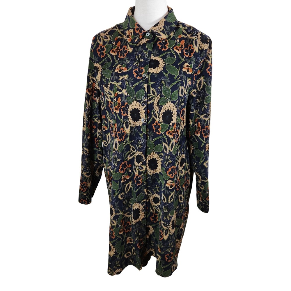 Natural Life Rocky Corduroy Shirt Dress Womens Size L Floral‎ Print Button Down